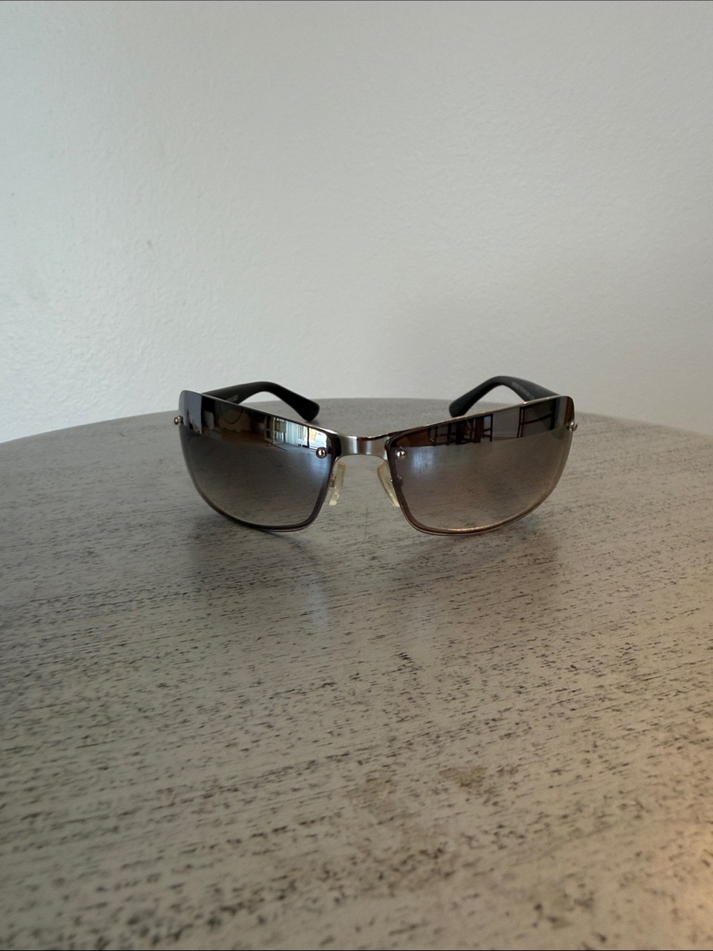 DSG Rimless Steel Vice Sunglasses with Brown Gradient Lenses and Black Temples